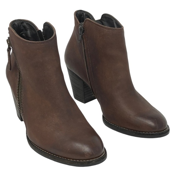 Paul Green | Aubrey Brown Burnished Double Zip Heeled Ankle Boots - Picture 1 of 11